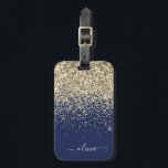 Etiqueta De Bagagem Nome Monograma Brilhante Glitter Feminino Azul Mar<br><div class="desc">Almofada de Nome Monograma e Inicial Azul Marinho e Dourado Brilho Glitter. A etiqueta da mala faz o presente perfeito para aniversário de 16 anos,  casamento,  chá de noiva,  chá de bebê ou despedida de solteira para alguém que decora seu quarto com estilo.</div>