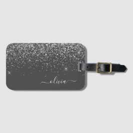 Etiqueta De Bagagem Nome Monograma Brilho Glitter Prateado Cinza Femin