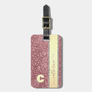 Etiqueta De Bagagem Nome Monograma Da Lente Linear De Tendy Pink