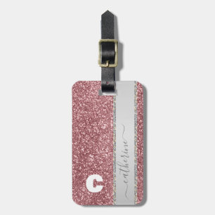 Etiqueta De Bagagem Nome Monograma Da Lente Linear De Tendy Pink