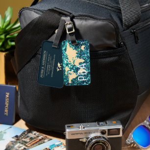 Etiqueta De Bagagem Nome Monograma do Mapa Mundial de Viajantes Modern