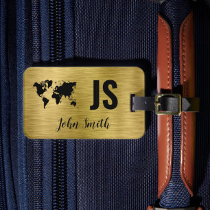 Etiqueta De Bagagem Nome Monograma Dourado Viagem Personalizado Metáli