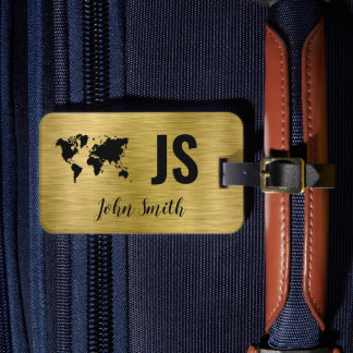 Etiqueta De Bagagem Nome Monograma Dourado Viagem Personalizado Metáli