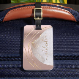 Etiqueta De Bagagem Nome Monograma Elegante Rosa de Litter Dourado Per