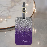 Etiqueta De Bagagem Nome Monograma Glitter Roxo Prateado Menina<br><div class="desc">Almofada de Monograma e Inicial Prateado e Roxo com Brilho. A etiqueta para mala faz o presente perfeito para aniversário de 16 anos,  casamento,  chá de noiva,  chá de bebê ou despedida de solteira para alguém que decora seu quarto com estilo.</div>