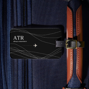 Etiqueta De Bagagem Nome Monograma linhas curvas finas em preto