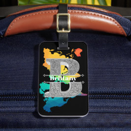 Etiqueta De Bagagem Nome Monograma Personalizado - Letra Prata Inicial