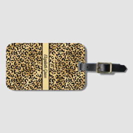 Etiqueta De Bagagem Nome Monograma Preto Dourado Estampa Leopardo Guep