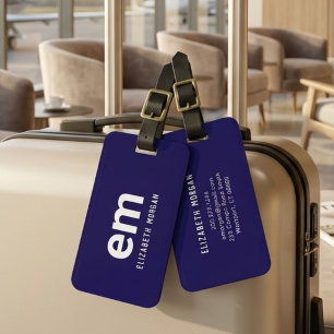 Etiqueta De Bagagem Nome Monogramado Moderno Simples Chique Azul