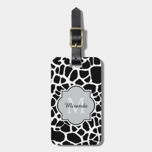 Etiqueta De Bagagem Nome Monogrammed do impressão branco preto na mod