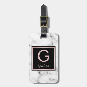 Etiqueta De Bagagem Nome Monogrammed Dourado cor-de-rosa do mármore