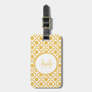 Etiqueta De Bagagem Nome Monogrammed geométrico amarelo e branco