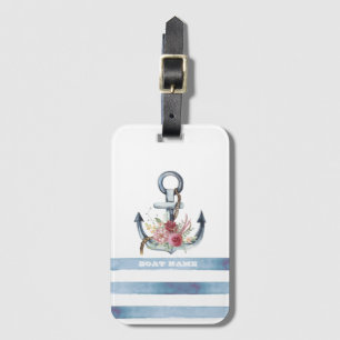 Etiqueta De Bagagem Nome Náutico Da Embarcação, Flores De Âncora