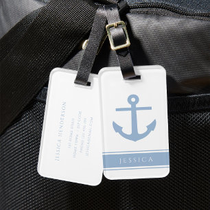 Etiqueta De Bagagem Nome Personalizado Azul Poeira Náutico