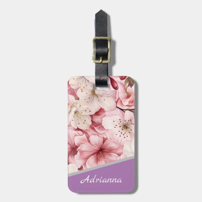 Etiqueta De Bagagem Nome personalizado Belo Sakura Flor Rosa (Frente Vertical)