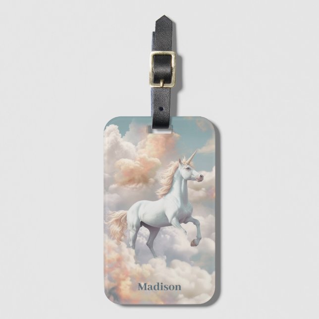 Etiqueta De Bagagem Nome Personalizado Belo Unicórnio (Frente Vertical)