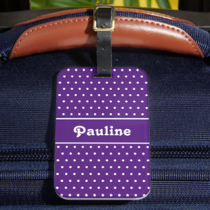 Etiqueta De Bagagem Nome Personalizado Bolinhas Roxo Escuro e Branco