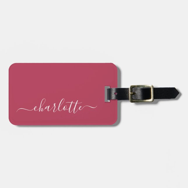 Etiqueta De Bagagem Nome personalizado com letra cursiva magenta elega (Frente Horizontal)