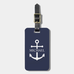 Etiqueta De Bagagem Nome Personalizado da Âncora Azul do Marinho Náuti