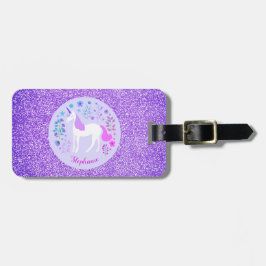 Etiqueta De Bagagem Nome Personalizado da Glitter Roxo Unicórn