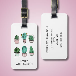 Etiqueta De Bagagem Nome personalizado da ilustração Cactos succulents