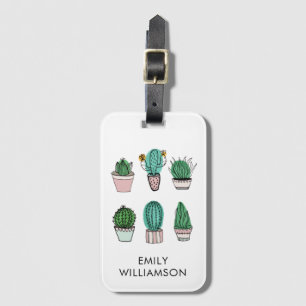Etiqueta De Bagagem Nome personalizado da ilustração Cactos succulents