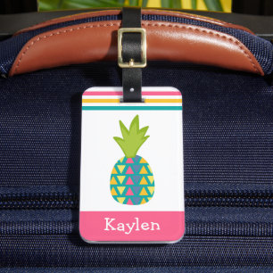 Etiqueta De Bagagem Nome personalizado de abacaxi tropical rosa cor-de
