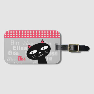 Etiqueta De Bagagem Nome personalizado de bolinhas cor-de-rosa de gato