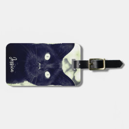 Etiqueta De Bagagem Nome Personalizado de Foto de Animal de Gato Negro