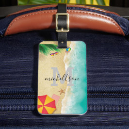 Etiqueta De Bagagem Nome personalizado de foto de praia e oceano azul 