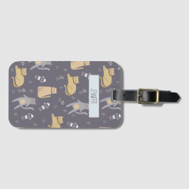 Etiqueta De Bagagem Nome Personalizado de Padrão Sem Percepção de Gato