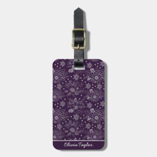 Etiqueta De Bagagem Nome personalizado de padrão uniforme floral roxo