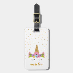 Etiqueta De Bagagem Nome Personalizado de Rapariga Dourada do Unicórn 
