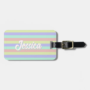 Etiqueta De Bagagem Nome Personalizado de Stripes de Pastel Retroativo