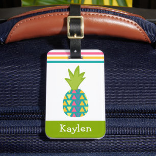 Etiqueta De Bagagem Nome personalizado do abacaxi tropical verde Tendê