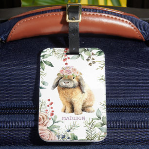 Etiqueta De Bagagem Nome Personalizado do Coelho Floral de Coelho de W