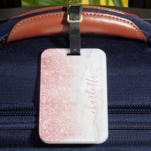 Etiqueta De Bagagem Nome Personalizado do Mármaco Glitter Dourado do r