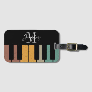 Etiqueta De Bagagem Nome Personalizado do Monograma do Piano Retroativ