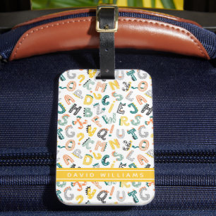 Etiqueta De Bagagem Nome Personalizado do Padrão de Alfabeto do Dinoss