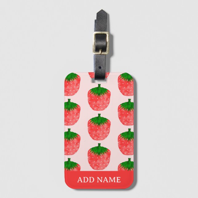 Etiqueta De Bagagem Nome Personalizado do Padrão de Morango (Frente Vertical)