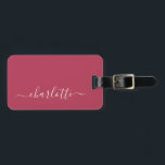 Etiqueta De Bagagem Nome Personalizado do Script Magenta de Tendência<br><div class="desc">Marca de Bagagem Personalizada do Script Magenta de Tendência Elegante</div>