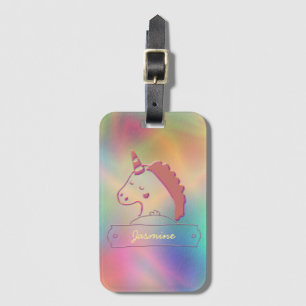 Etiqueta De Bagagem Nome Personalizado do Unicorn 3D Holográfico