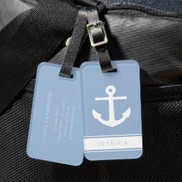Etiqueta De Bagagem Nome Personalizado Dusty Blue Náutico