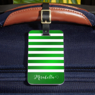Etiqueta De Bagagem Nome Personalizado Elegante Verde e Branco