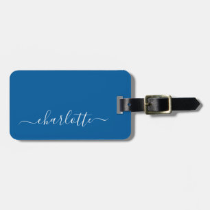 Etiqueta De Bagagem Nome Personalizado em Letra de Forma Azul Primário