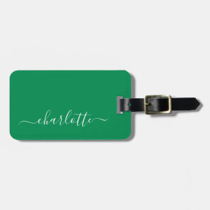 Etiqueta De Bagagem Nome Personalizado em Letra Elegante Kelly Verde