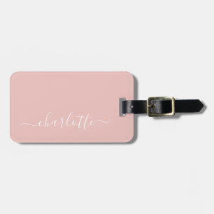 Etiqueta De Bagagem Nome Personalizado em Rosa Bege Elegante em Letra