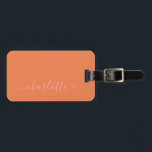 Etiqueta De Bagagem Nome personalizado em rosa e laranja<br><div class="desc">Esta etiqueta para bagagem apresenta um nome simples em letra cursiva rosa sobre um fundo laranja com informações de contato no verso. O design minimalista é adequado para casamentos de destino, viagens de despedida de solteira ou para agradecer a sua comitiva de noiva. Perfeito para noivas que desejam acessórios de...</div>