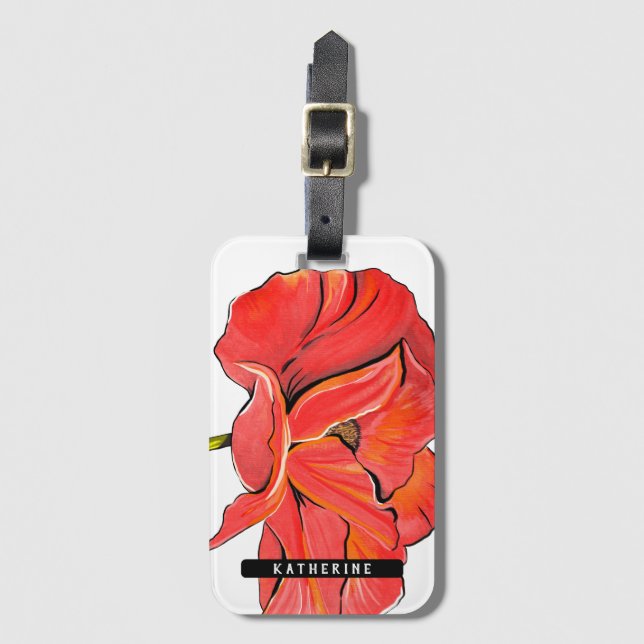 Etiqueta De Bagagem Nome Personalizado Flor Vermelho Vermelho Moderno (Frente Vertical)