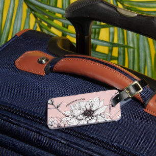 Etiqueta De Bagagem Nome Personalizado Floral Anemone Elegante Rosa